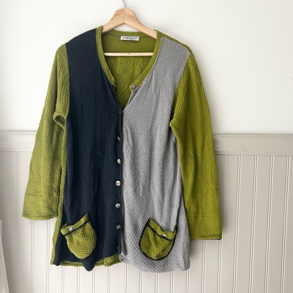 Margaret Winters Sweaters - Margaret Winters Medium Colorblock Button-Up Cardigan Art To Wear